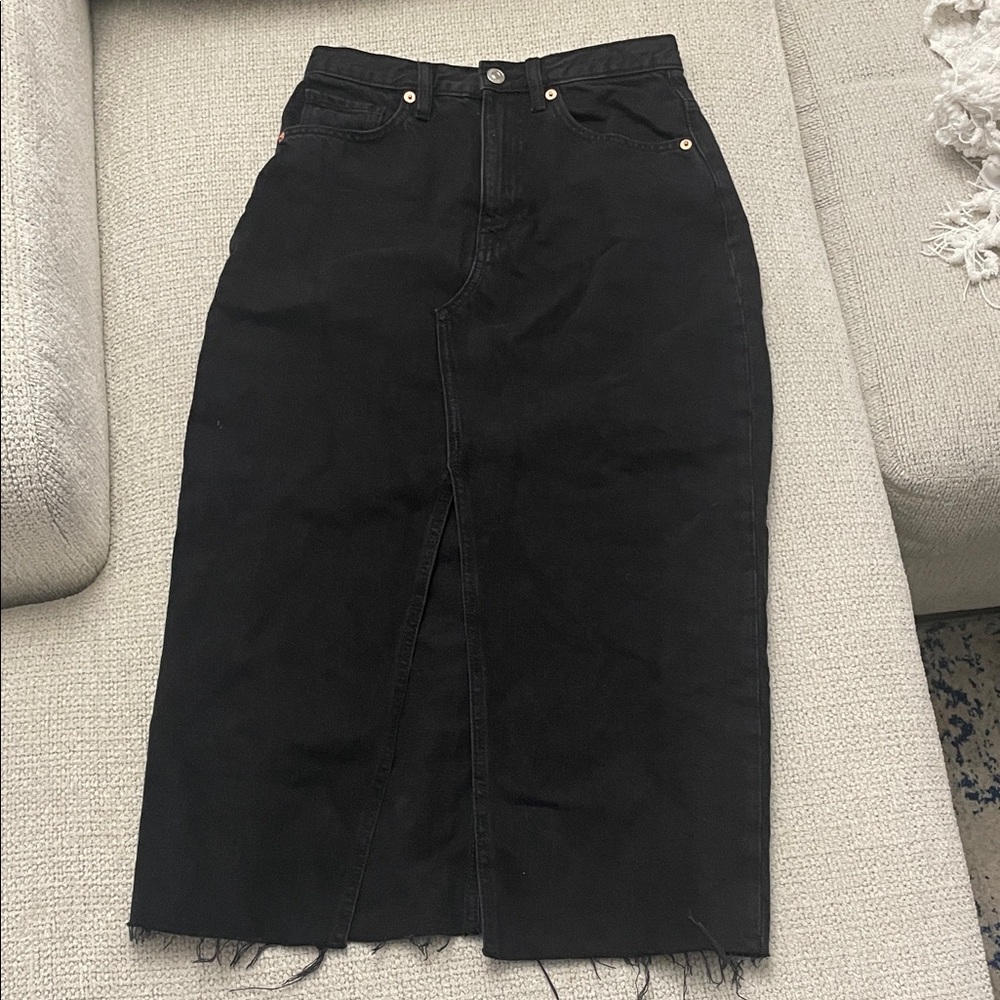 MANGO MIDI Black Denim Skirt